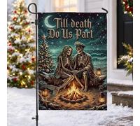 Drapeau gothique squelette sirène citation amour couple Noël jardin 30,5 x | Romance gothique, drapeau de cour, feu de camp de plage, squelette de sirène, horizon nocturne d'hiver