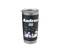Drapeau grec Andros pour amateur d'architecture grecque Gobelet isotherme en acier inoxydable double paroi