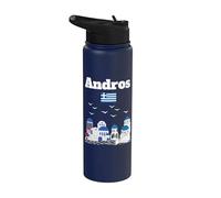 Drapeau grec Andros pour amateur d'architecture grecque Stainless Steel Insulated Water Bottle