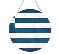 Drapeau grec rond en bois peinture 30,5 cm Oeuvre d'art exquise, bois respectueux de l'environnement, un choix élégant pour la décoration de la maison.