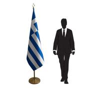 Drapeau Grèce avec mât et pied - drapeau pour usages protocolaires, représentations diplomatiques, ambassades, consulats, universités, collectivités, administrations et cérémonies. Code CN7-GR-L
