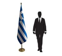 Drapeau Grèce avec pied et mât - drapeau protocolaire et diplomatique pour ambassades, consulats, ministères, administrations publiques, universités, écoles, conférences et cérémonies. Code CN6-GR