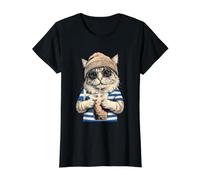 Drapeau Grèce Chat Grecs Hellènes T-Shirt Graphique avec Valeur, Femme, Noir, S