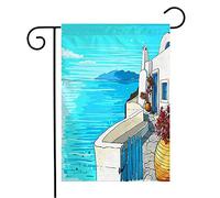 Drapeau Grèce Romantique Marqueurs Été Île Mia Paysage Santorin Main Scénique Europe Cyclades Vacances Lavable Bannière, Pour D'Intérieur, Les Défilés, 30x45cm