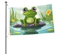 Drapeau grenouille dans un étang de 61 x 91 cm avec impression double face pour l'extérieur, les vacances, bannière cadeau avec œillets pour décoration intérieure et extérieure