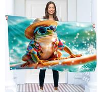 Drapeau grenouille - Grand drapeau humoristique - Polyester 110D - Double couture - 4 œillets en laiton - Grand format 90x150 cm (5 x 3 pieds)