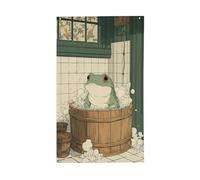 Drapeau grenouille mignonne assise dans un tonneau en bois pour baignoire, cour, maison, bannière de vœux avec œillets, décoration d'intérieur ou d'extérieur