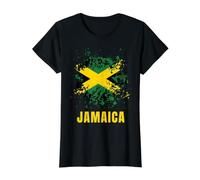 Drapeau Grunge de la Jamaïque avec Oiseau et Feuille de Palmier T-Shirt Graphique avec Valeur