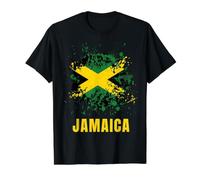 Drapeau Grunge de la Jamaïque avec Oiseau et Feuille de Palmier T-Shirt Graphique avec Valeur