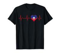 Drapeau Haiti Heartbeat ECG Patriotic National Roots Souvenir T-Shirt