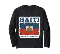 Drapeau haïtien Vintage Unité dans la diversité fière haïtienne Manche Longue
