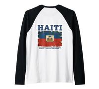 Drapeau haïtien Vintage Unité dans la diversité fière haïtienne Manche Raglan