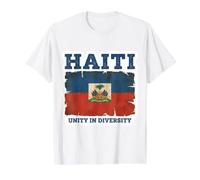 Drapeau haïtien Vintage Unité dans la diversité fière haïtienne T-Shirt Graphique avec Valeur, Homme, Blanc, S