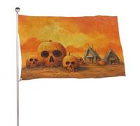 Drapeau Halloween Citrouilles Crâne Visages 0,9 x 1,5 m Extérieur Drapeaux de Jardin Bannière Décor pour Cour, Porche, Pelouse, Ferme