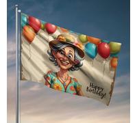 Drapeau « Happy Birthday » avec ballons colorés pour décoration de chambre d'homme (120 x 180 cm)