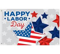 Drapeau Happy Fête Du Travail, Célébration Patriotique Du Drapeau Américain, Des Étoiles Et Du Strip-Tease Grand Drapeau Renforcé Avec Bannière, Pour Balcon, Les Défilés, 90x150cm