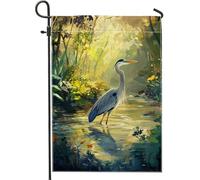 Drapeau Héron Serein Oiseau Bleu Nature Drapeau De Bienvenue Lavable Décoratif Drapeaux, Pour Les Défilés, D'Intérieur, Jardin, 30x45cm