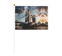 Drapeau historique Old Tower Bridge London double face et mini drapeaux à bâton, adaptés pour la décoration de fête et les activités d'équipe