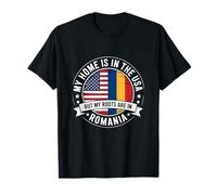 Drapeau Home Is In The USA My Roots Are In Roumania T-Shirt