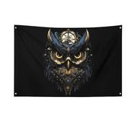 Drapeau horloge hibou steampunk 3 x 5 pieds, bannière de jardin avec 4 trous, décoration intérieure et extérieure pour la maison