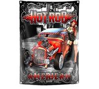 drapeau hot rod american pin up rousse 150x90cm en nylon la belle et la béte