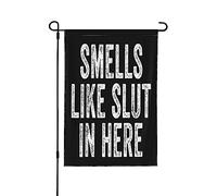 Drapeau humoristique pour adultes « Ça sent la salope ici » - Drapeau de jardin double face 71 x 102 cm - Décoration extérieure pour les fêtes, la ferme, la terrasse ou le jardin