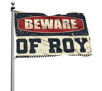 Drapeau humoristique pour chambre à coucher avec inscription « Beware of Roy » (30 x 45 cm)
