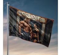 Drapeau humoristique pour couple musclé mettant en valeur la force dans la salle de sport, décoration de salle de bain, drapeaux amusants pour dortoir (30 x 45 cm)