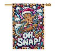 Drapeau humoristique pour maison de Noël avec citation en pain d'épices 71 | Thème skateboarder, drapeau de pelouse, style graffiti vif, décoration saisonnière extérieure, esthétique hivernale fantaisie