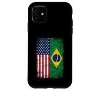 Drapeau Hybride Vintage USA et Brésil Coque pour iPhone 11