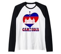 Drapeau « I Love Cambodia Proud Cambodian Pride » en Forme de cœur Manche Raglan