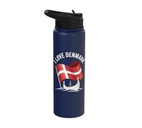 Drapeau « I Love Danemark » Motif bateau viking Stainless Steel Insulated Water Bottle