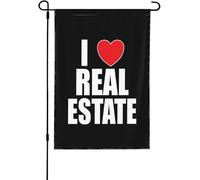 Drapeau I Love l'immobilier Bannière 12x18 Inch | Amusant Drapeaux de Cour Suspendre Bannière décorative pour Balcon Bureaux Fête