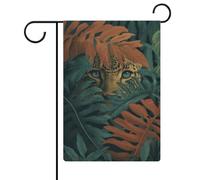 Drapeau œil de léopard derrière un feuillage dense de la jungle, drapeau de jardin saisonnier, vacances, toile de jute double face, drapeaux d'extérieur pour maison, cour, 32 x 47 cm