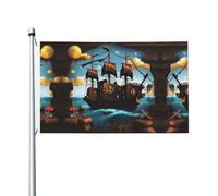 Drapeau imprimé bateau pirate dessin animé (91,4 x 152,4 cm) - Idéal pour jardin, cour et décorations de vacances