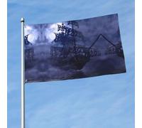 Drapeau imprimé bateau pirate pleine lune 0,9 x 1,5 m avec œillets en laiton, tissu à séchage rapide, pour cour, balcon, porche, fête