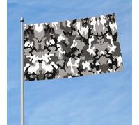 Drapeau imprimé camouflage noir gris blanc 0,9 x 1,5 m avec œillets en laiton, tissu à séchage rapide, pour cour, balcon, porche, fête