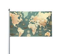 Drapeau imprimé carte du monde sur un seul côté - 0,9 x 1,5 m - À accrocher sur la pelouse ou le balcon