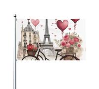 Drapeau imprimé cœur Love Paris Tour café, vin, parfum vélo 9,5 x 1,5 m Bannière de vœux pour jardin, cour, décoration de fête intérieure ou extérieure