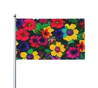 Drapeau imprimé de fleurs arc-en-ciel sur un seul côté - 0,9 x 1,5 m - À accrocher sur la pelouse ou le balcon