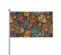 Drapeau imprimé de style sucre et crânes 1,5 x 0,9 m, drapeau décoratif unilatéral pour la journée nationale de la culture en plein air