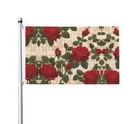 Drapeau imprimé des deux côtés avec de nombreuses roses rouges (91,4 x 152,4 cm), grand drapeau de jardin, décoration extérieure festive