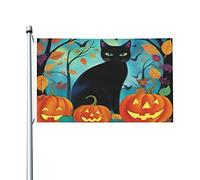 Drapeau imprimé double face chat noir citrouille Halloween 0,9 x 1,5 m, drapeau de jardin, cour, maison, bannière de vœux, décoration d'intérieur ou d'extérieur