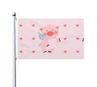 Drapeau imprimé double face de cochon volant de dessin animé (91,4 x 152,4 cm), grand drapeau de jardin, décoration extérieure festive