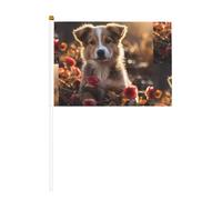 Drapeau imprimé double face Dogs and Roses 14 x 20,8 cm, adapté pour les activités d'équipe encourageant
