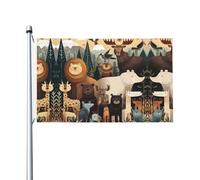 Drapeau imprimé double face du monde des animaux avec œillets pour décoration de fête et de patio - 0,9 x 1,5 m