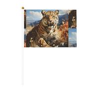 Drapeau imprimé double face léopard à la recherche d'une proie 14 x 20,8 cm, adapté pour les activités d'équipe encourageant