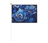Drapeau imprimé double face pivoine bleue et blanche - 14 x 20,8 cm - Accessoires de célébration d'événement