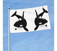 Drapeau imprimé épaulard dauphin océan 0,9 x 1,5 m avec œillets en laiton, tissu à séchage rapide, pour cour, balcon, porche, fête
