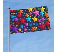 Drapeau imprimé étoiles colorées de 1,5 x 0,9 m, drapeau décoratif sur un seul côté, accroché dans les balcons de pelouse d'intérieur et d'extérieur